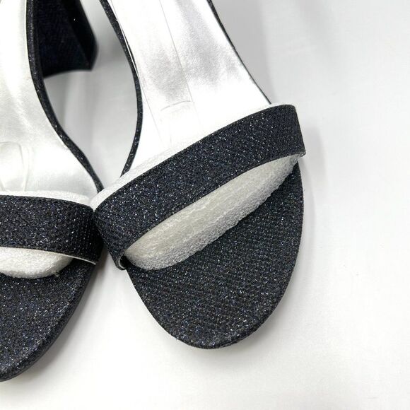 Bandolino Size 10 Blue Black Sparkle Fabric Block Heel Dress Sandals Shoes - Picture 5 of 13
